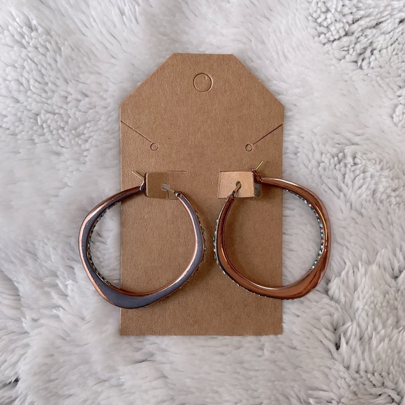 FOSSIL Rose Gold Hoop Earrings with Beautiful Blue Crystals - Picture 2 of 11